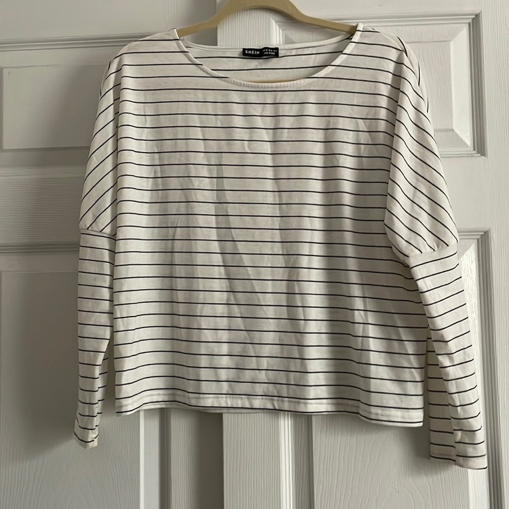 White with black stripes long-sleeve top